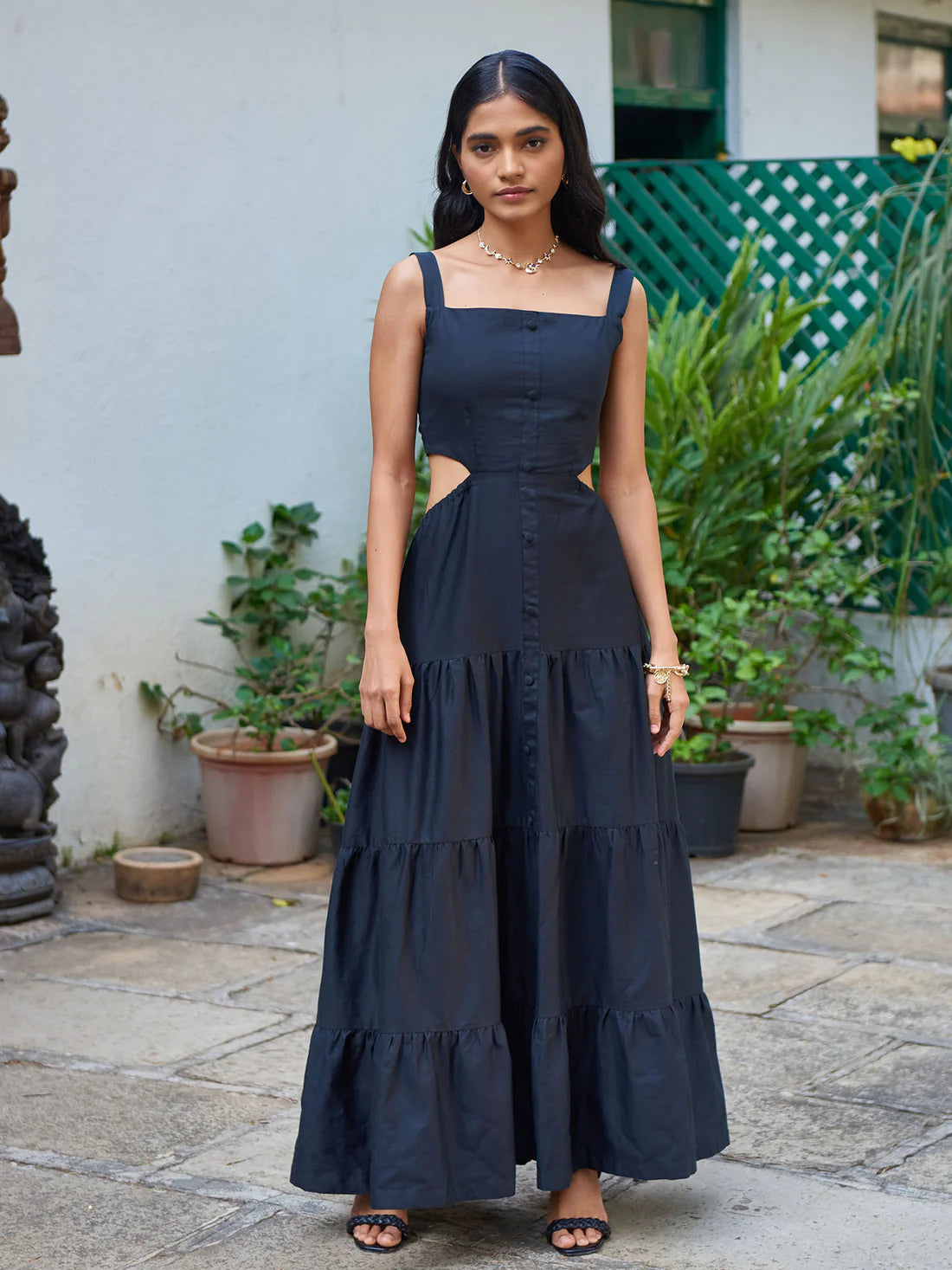 Black Cotton Women's Evening long dress