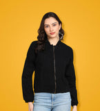 Black Solid Cropped Tailored Denim Women's Jacket