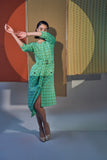 Green Checkered Cotton Women's Work Dress