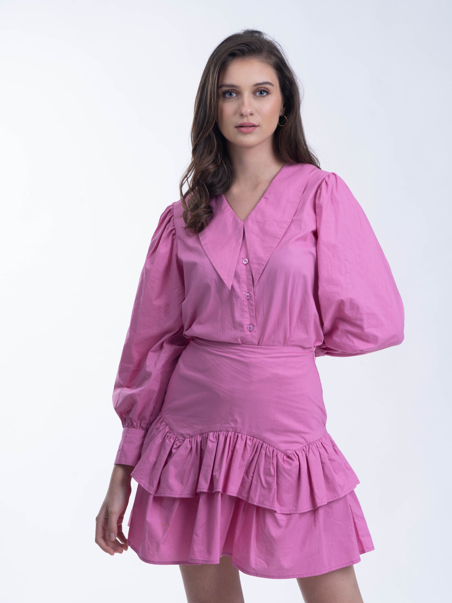 Pink Women's Shirt with frilled skirt coord set