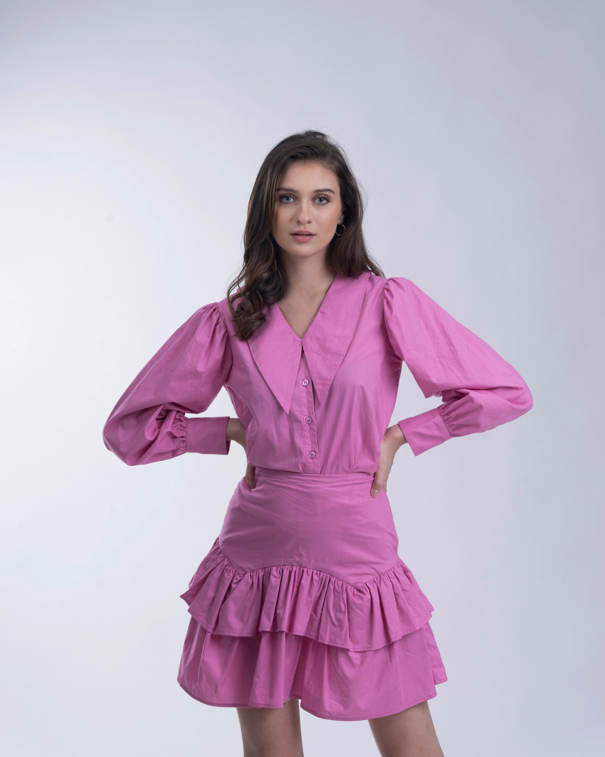 Pink Women's Shirt with frilled skirt coord set