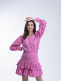Pink Women's Shirt with frilled skirt coord set
