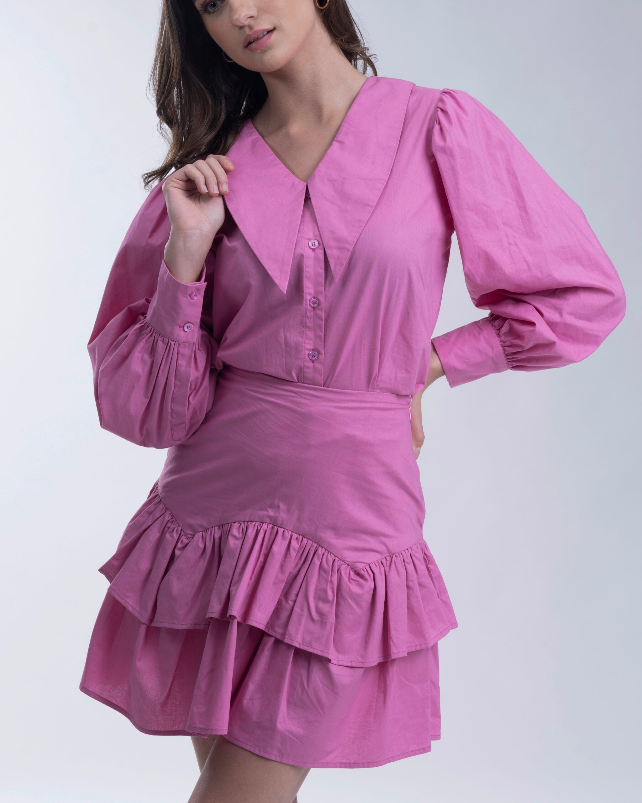Pink Women's Shirt with frilled skirt coord set