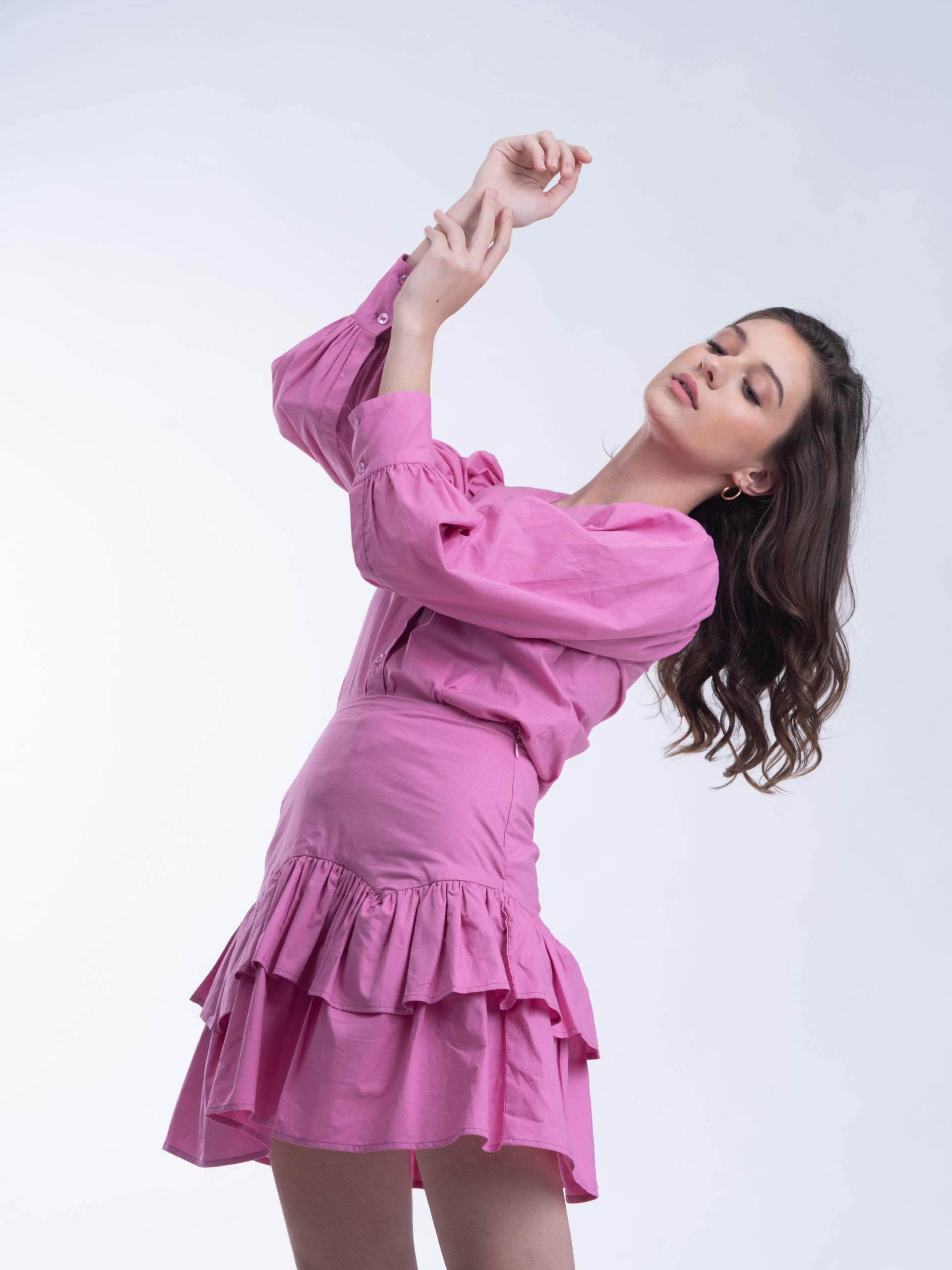 Pink Women's Shirt with frilled skirt coord set