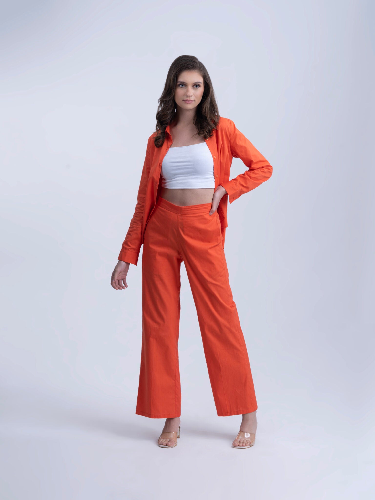 Pure Cotton Women's Co-ords Solid Orange Set