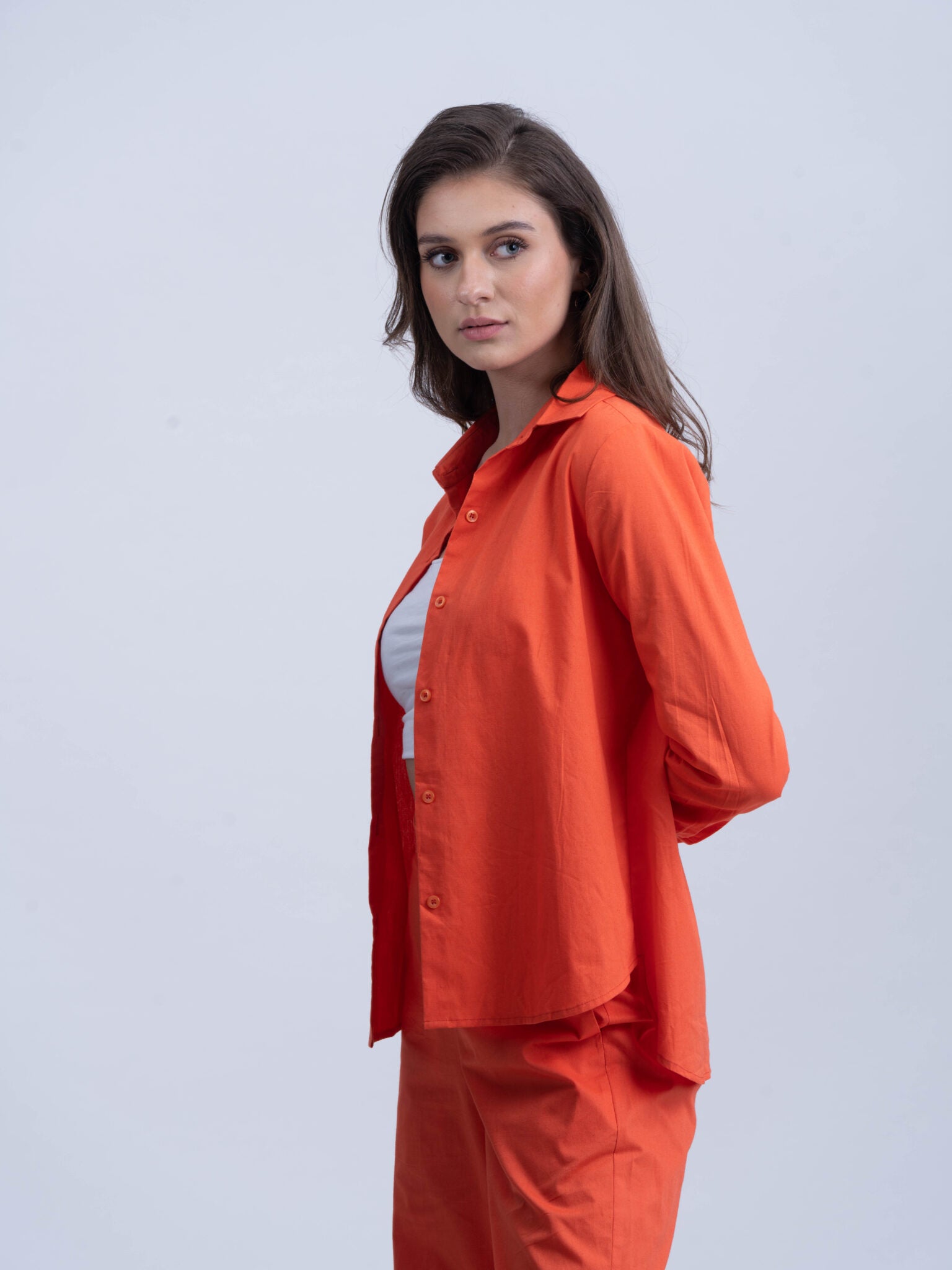 Pure Cotton Women's Co-ords Solid Orange Set