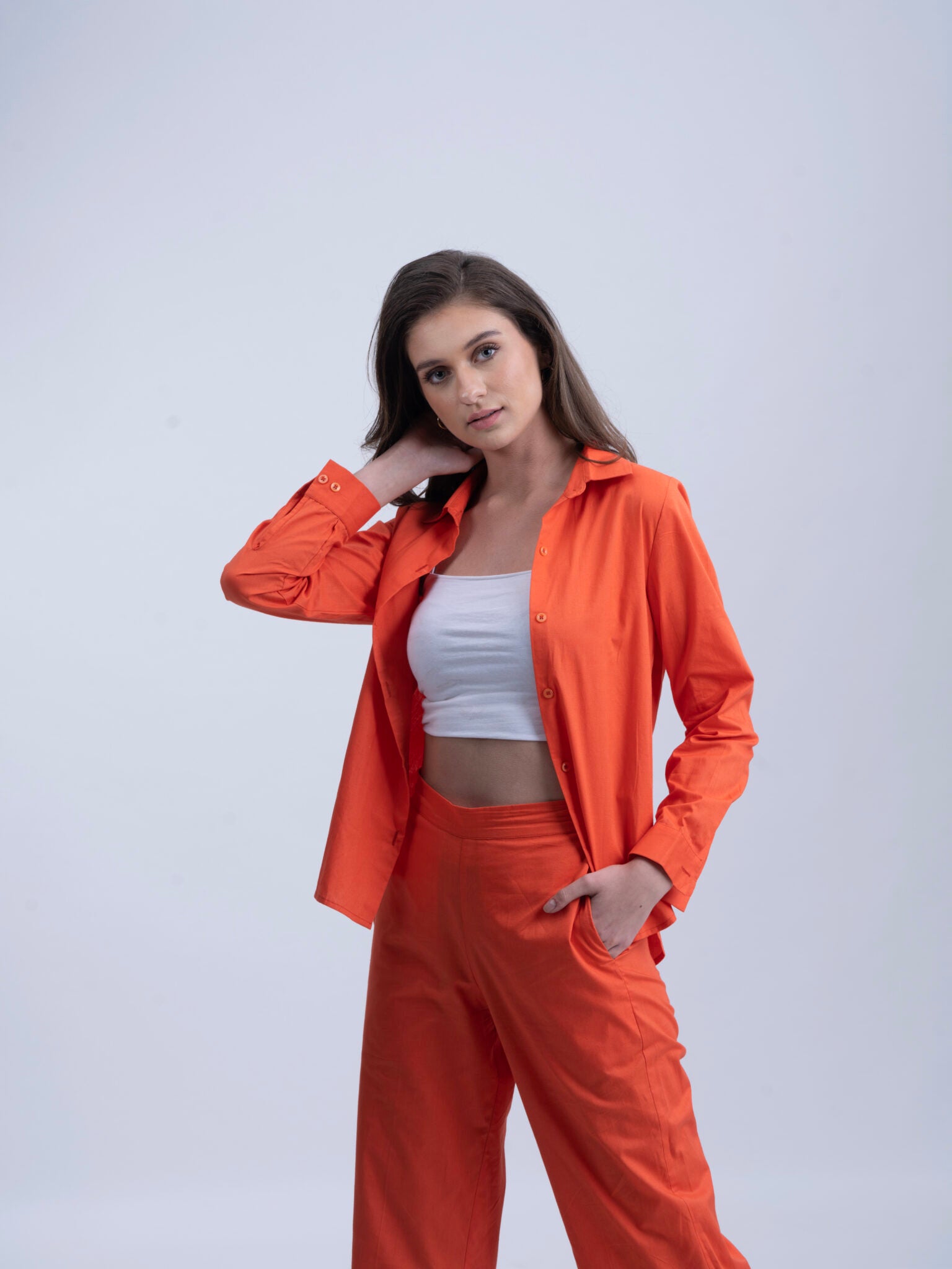 Pure Cotton Women's Co-ords Solid Orange Set