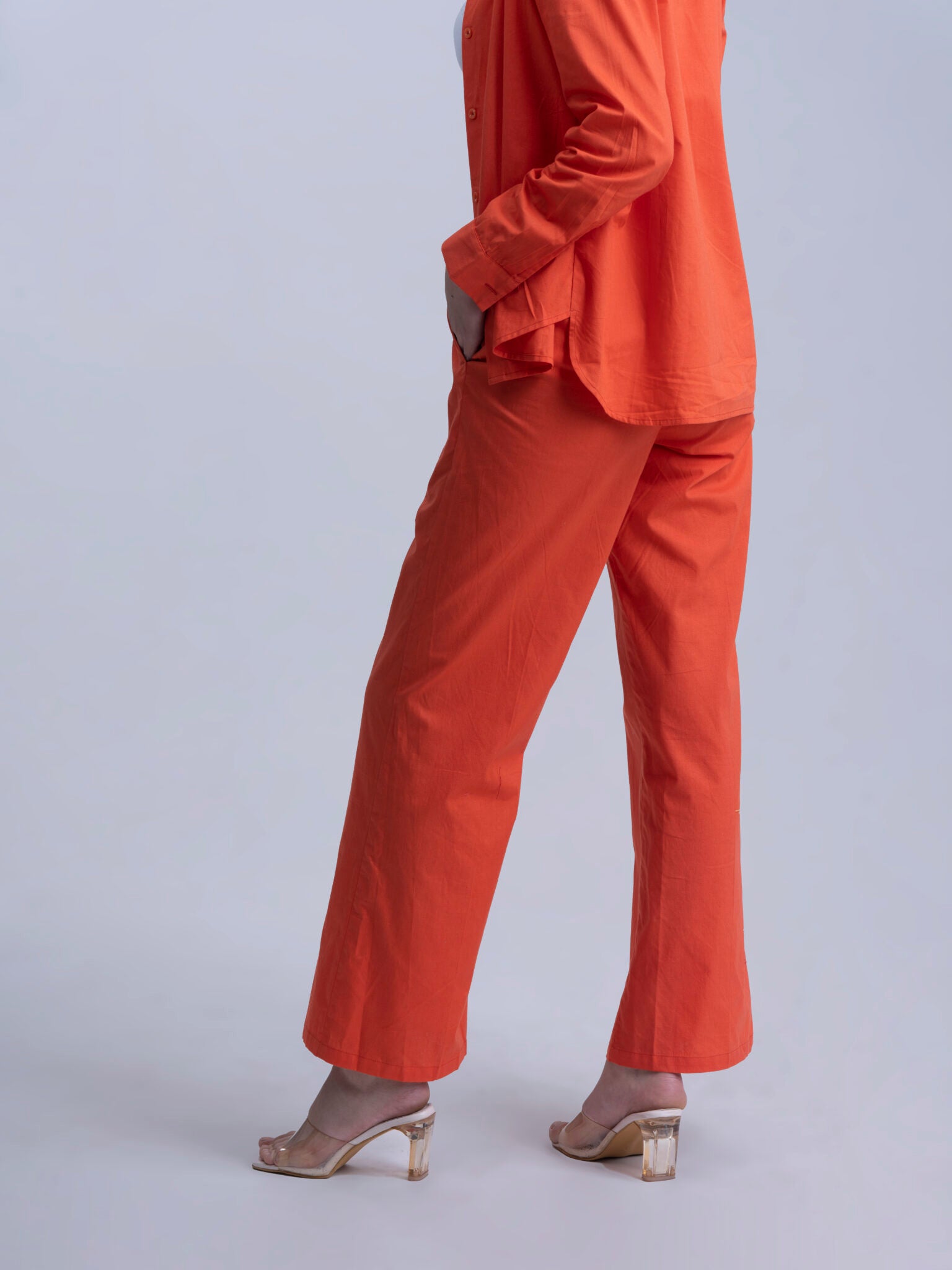 Pure Cotton Women's Co-ords Solid Orange Set