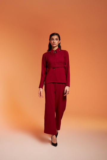 Maroon Women's Office Lace Coord Set