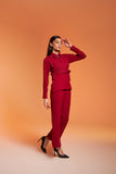 Maroon Women's Office Lace Coord Set