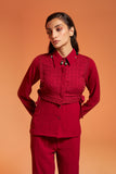 Maroon Women's Office Lace Coord Set
