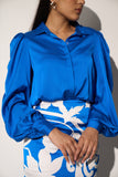Women's Blue Shirt with Floral Printed skirt