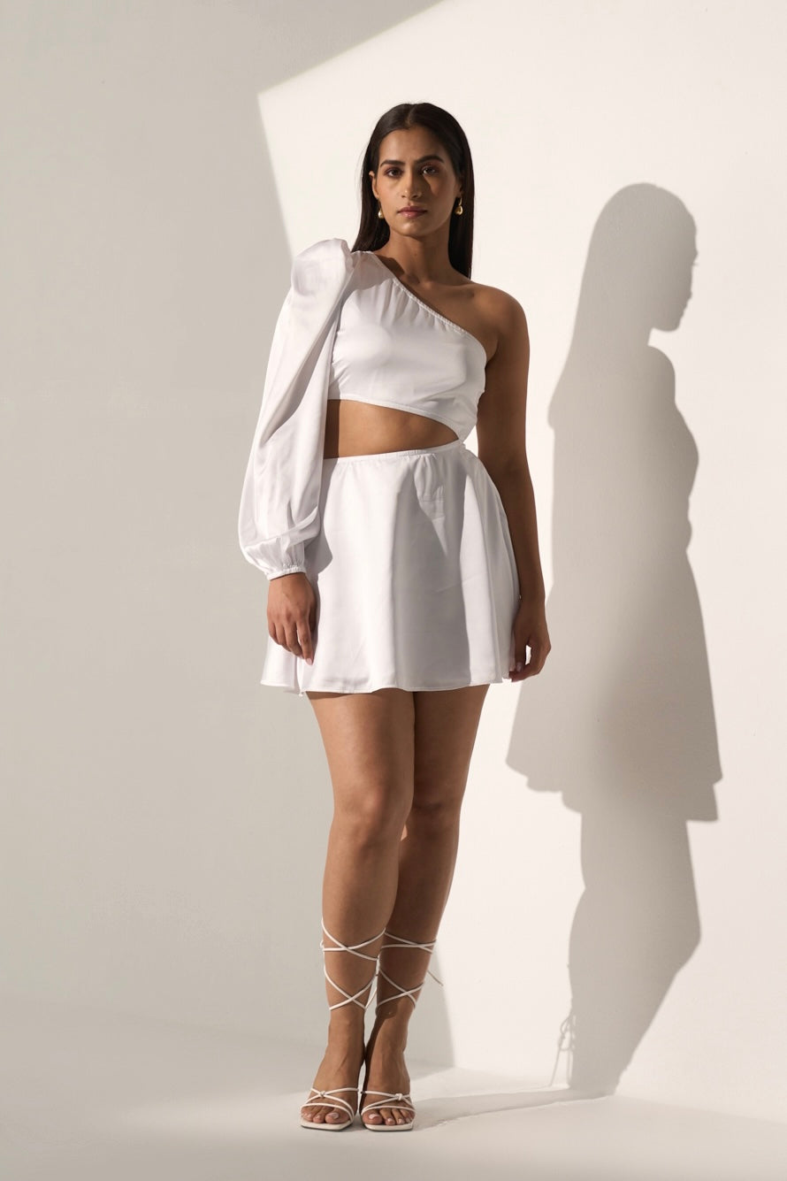 Evening One shoulder White Satin dress for women
