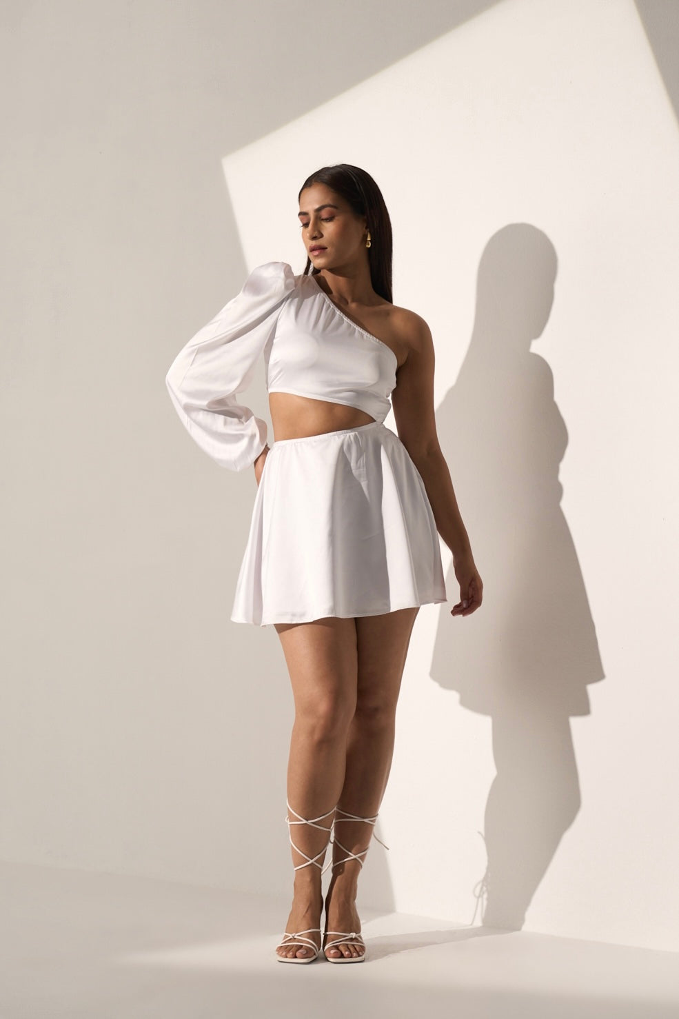 Evening One shoulder White Satin dress for women