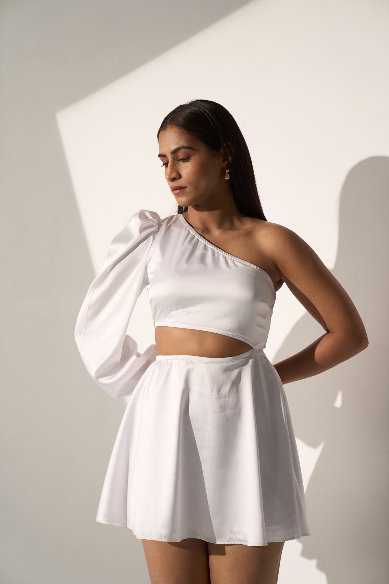 Evening One shoulder White Satin dress for women