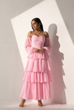 Georgette Women's Baby pink long frill dress
