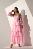 Georgette Women's Baby pink long frill dress