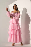 Georgette Women's Baby pink long frill dress