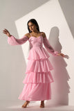 Georgette Women's Baby pink long frill dress