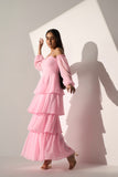 Georgette Women's Baby pink long frill dress