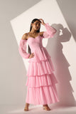 Georgette Women's Baby pink long frill dress