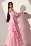 Georgette Women's Baby pink long frill dress