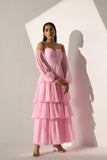 Georgette Women's Baby pink long frill dress