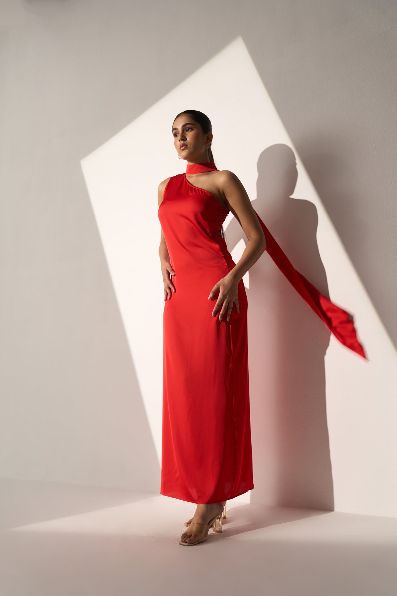 One shoulder Women's Party Red satin dress