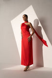 One shoulder Women's Party Red satin dress