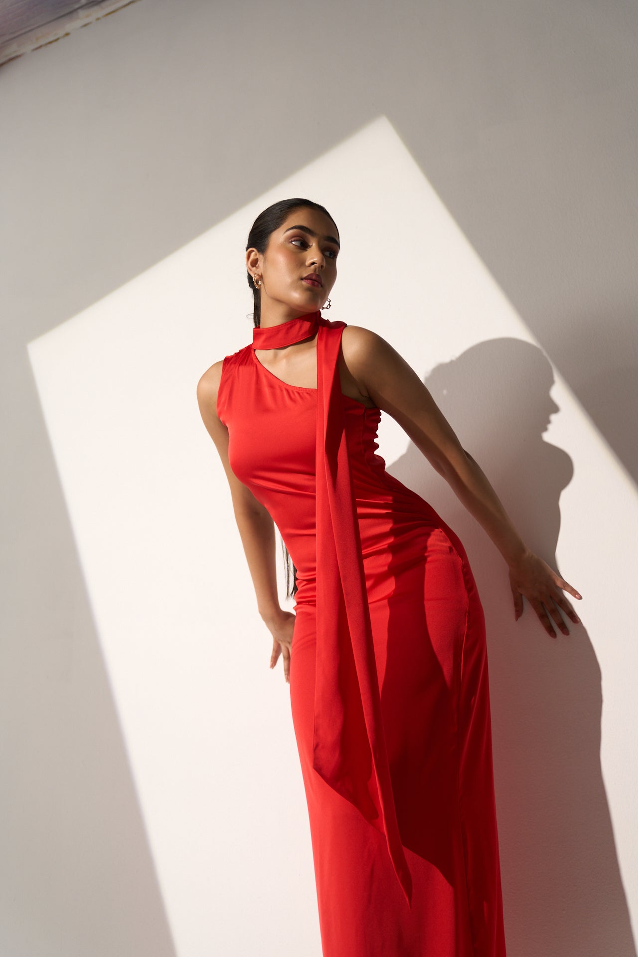 One shoulder Women's Party Red satin dress