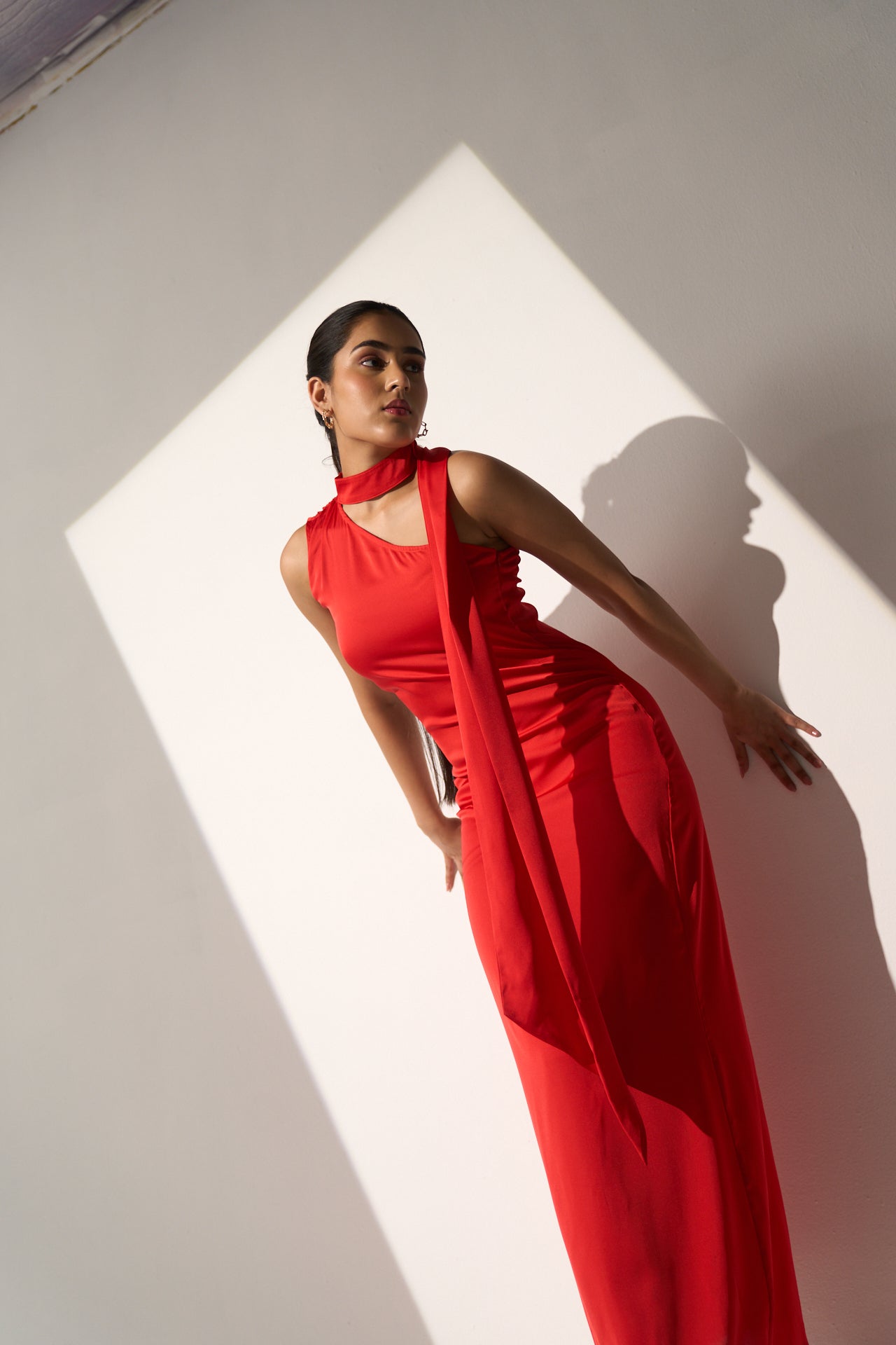 One shoulder Women's Party Red satin dress
