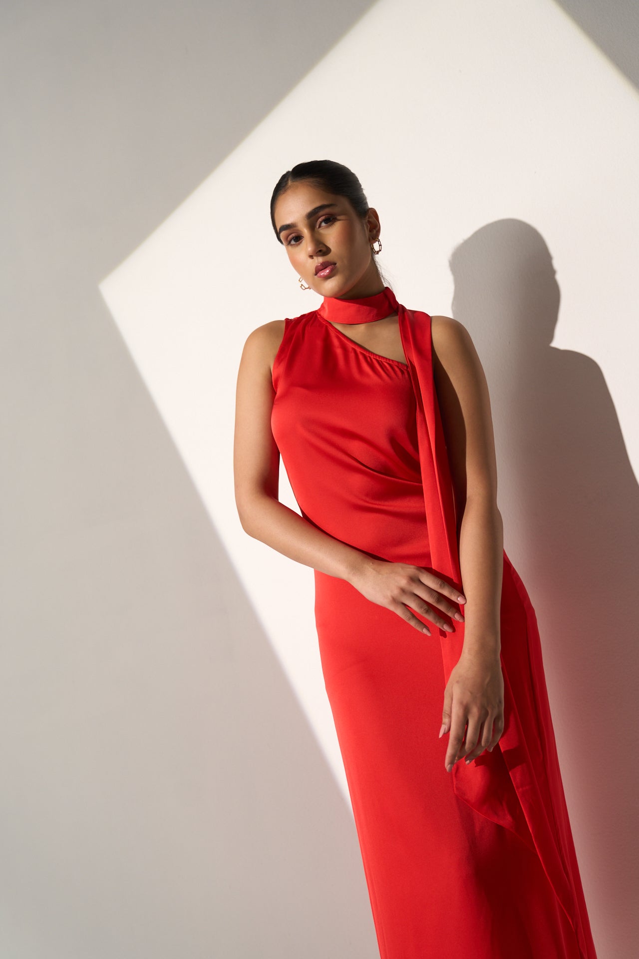 One shoulder Women's Party Red satin dress
