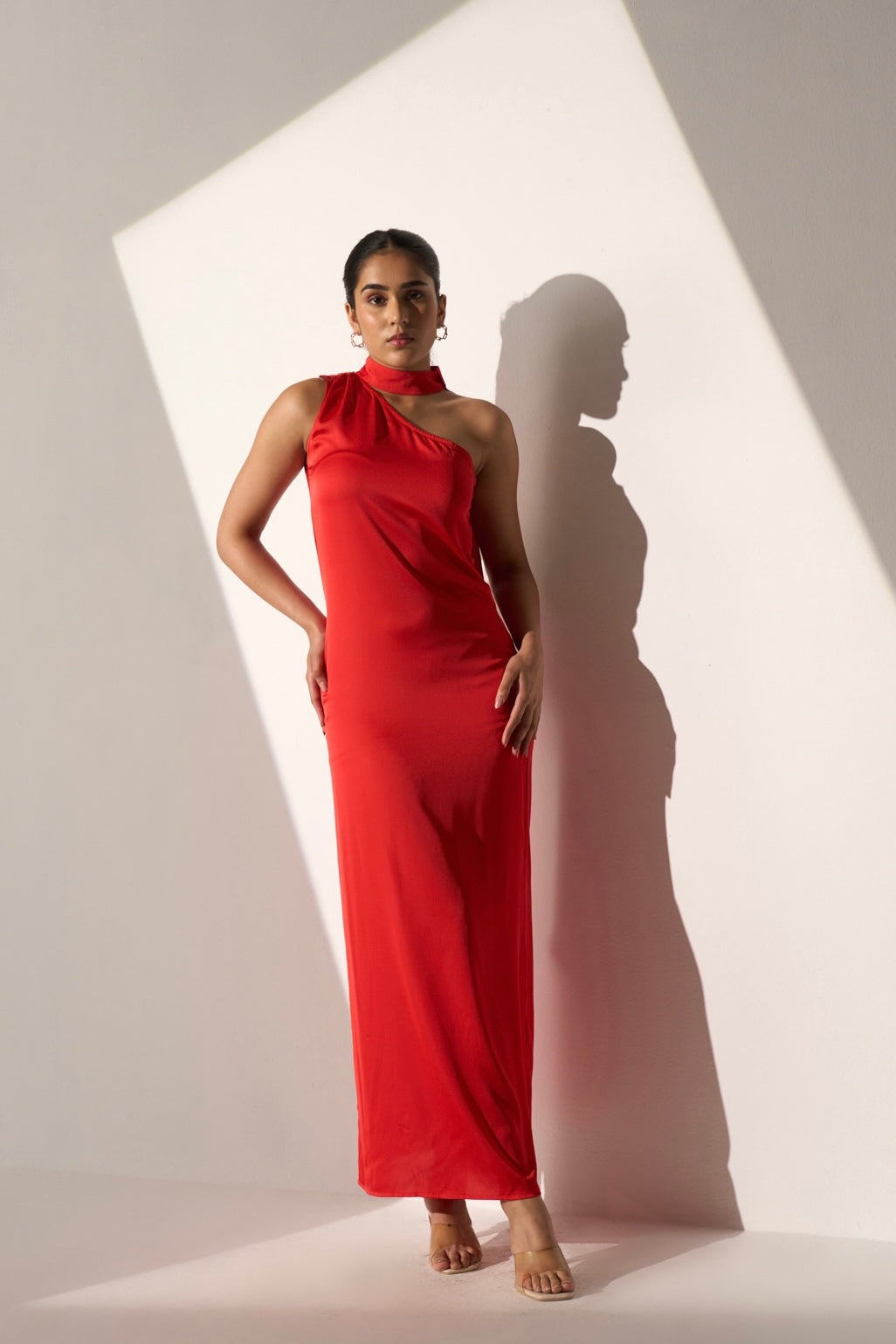 One shoulder Women's Party Red satin dress