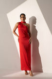 One shoulder Women's Party Red satin dress