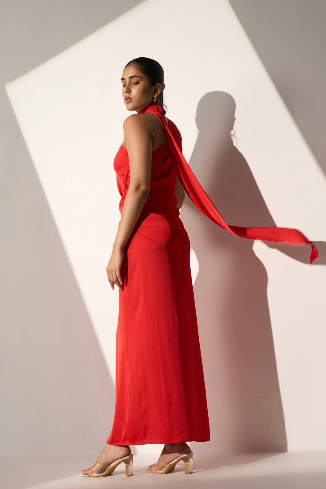 One shoulder Women's Party Red satin dress