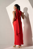 One shoulder Women's Party Red satin dress