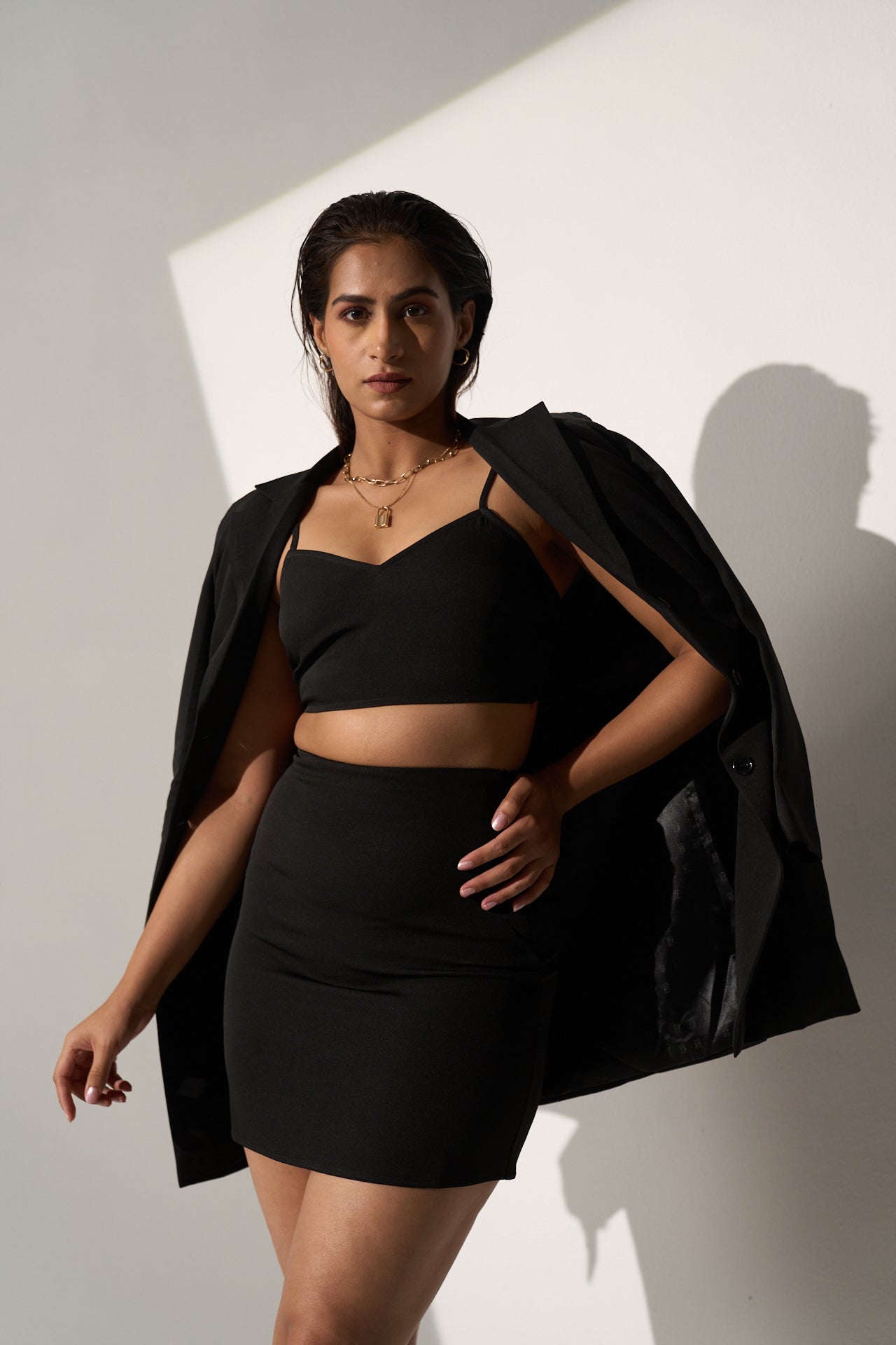 Black Blazer with skirt and top Co-ord set for Women