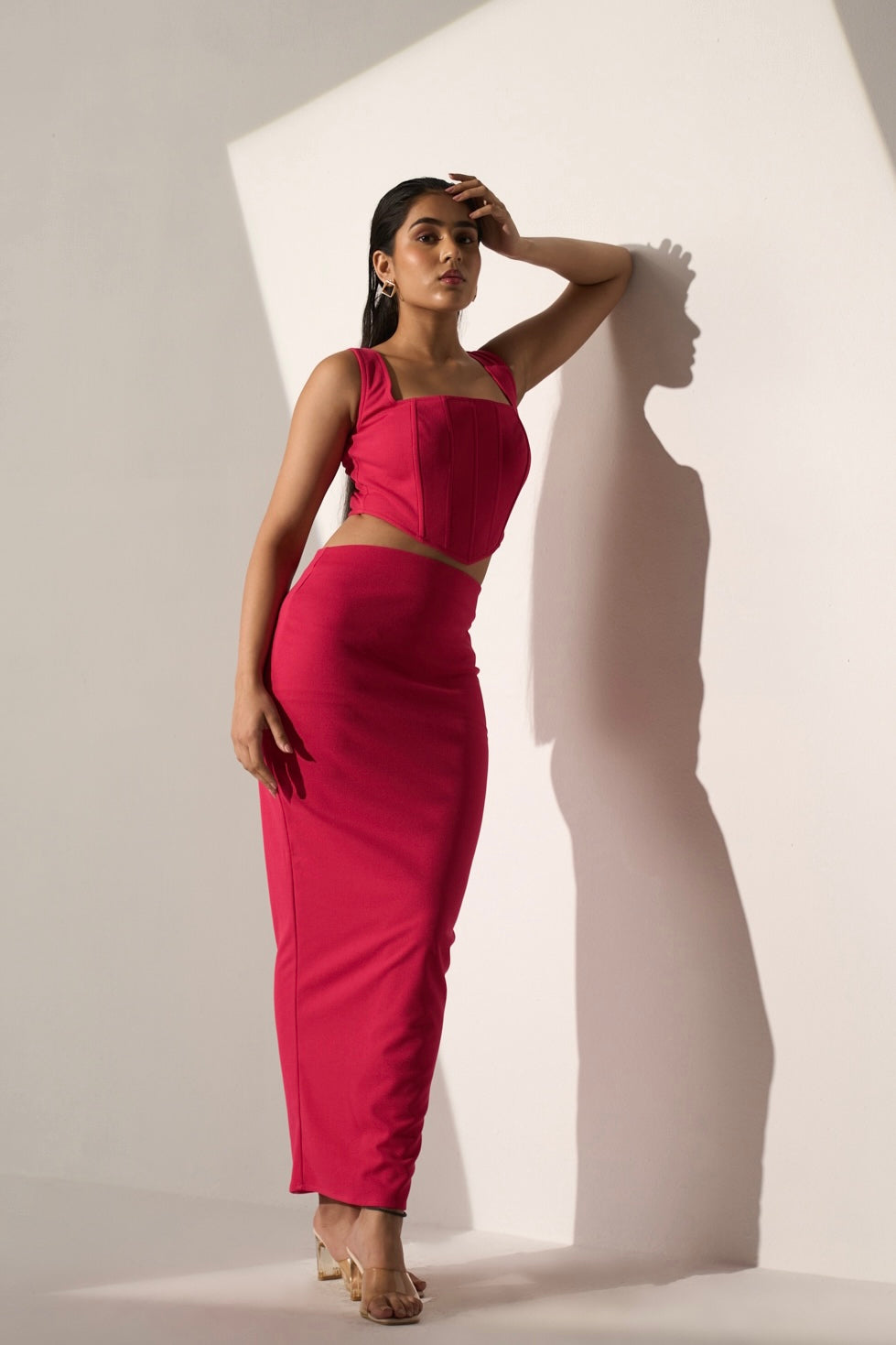 Pink Corset top with skirt co-ord set for women