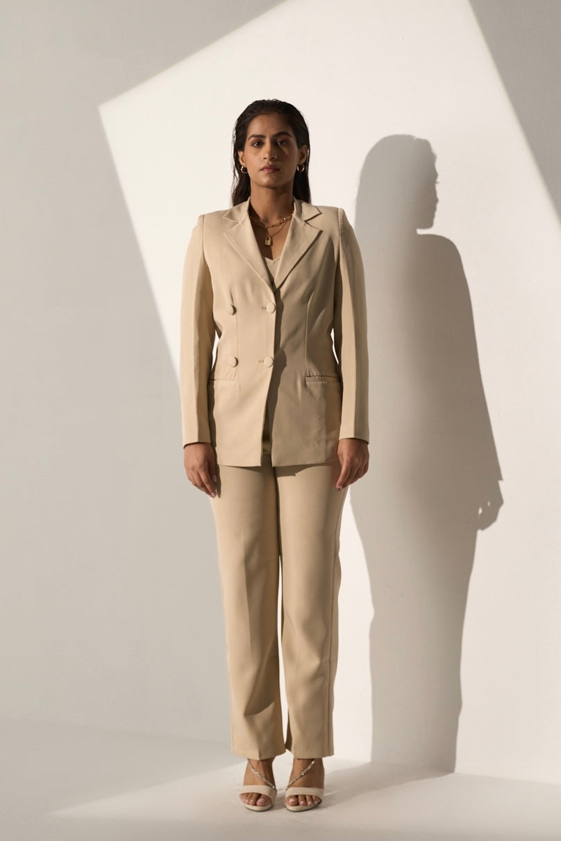 Ladies Workwear Beige Blazer with Straight pants(SET)