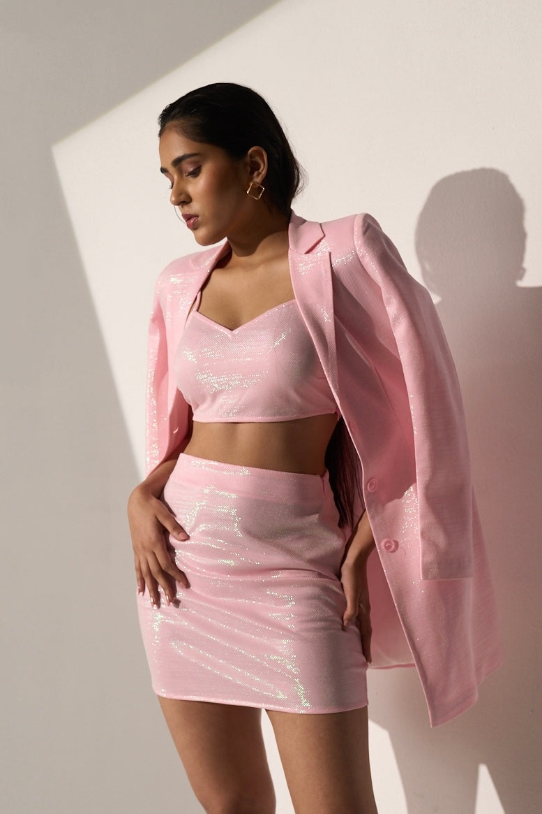 Pink Shiny Party wear Co-ord Set for women