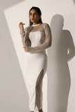 Women's White Crystal Mesh and a Slit skirt (SET)