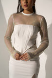 Women's White Crystal Mesh and a Slit skirt (SET)