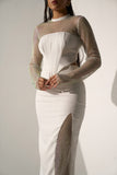 Women's White Crystal Mesh and a Slit skirt (SET)