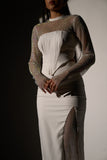 Women's White Crystal Mesh and a Slit skirt (SET)