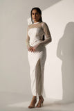 Women's White Crystal Mesh and a Slit skirt (SET)