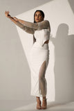 Women's White Crystal Mesh and a Slit skirt (SET)