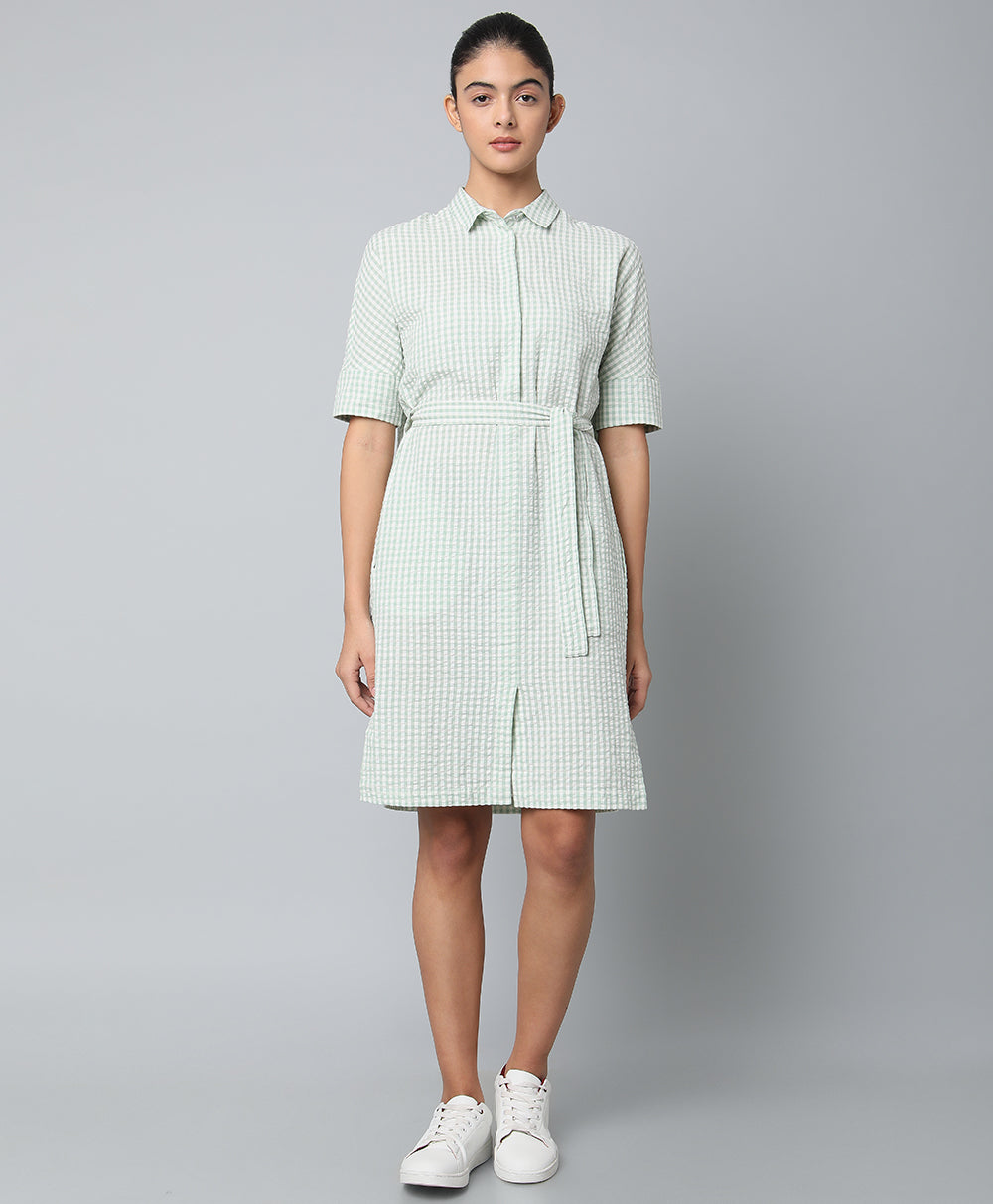 Checkered Green Shirt Dress