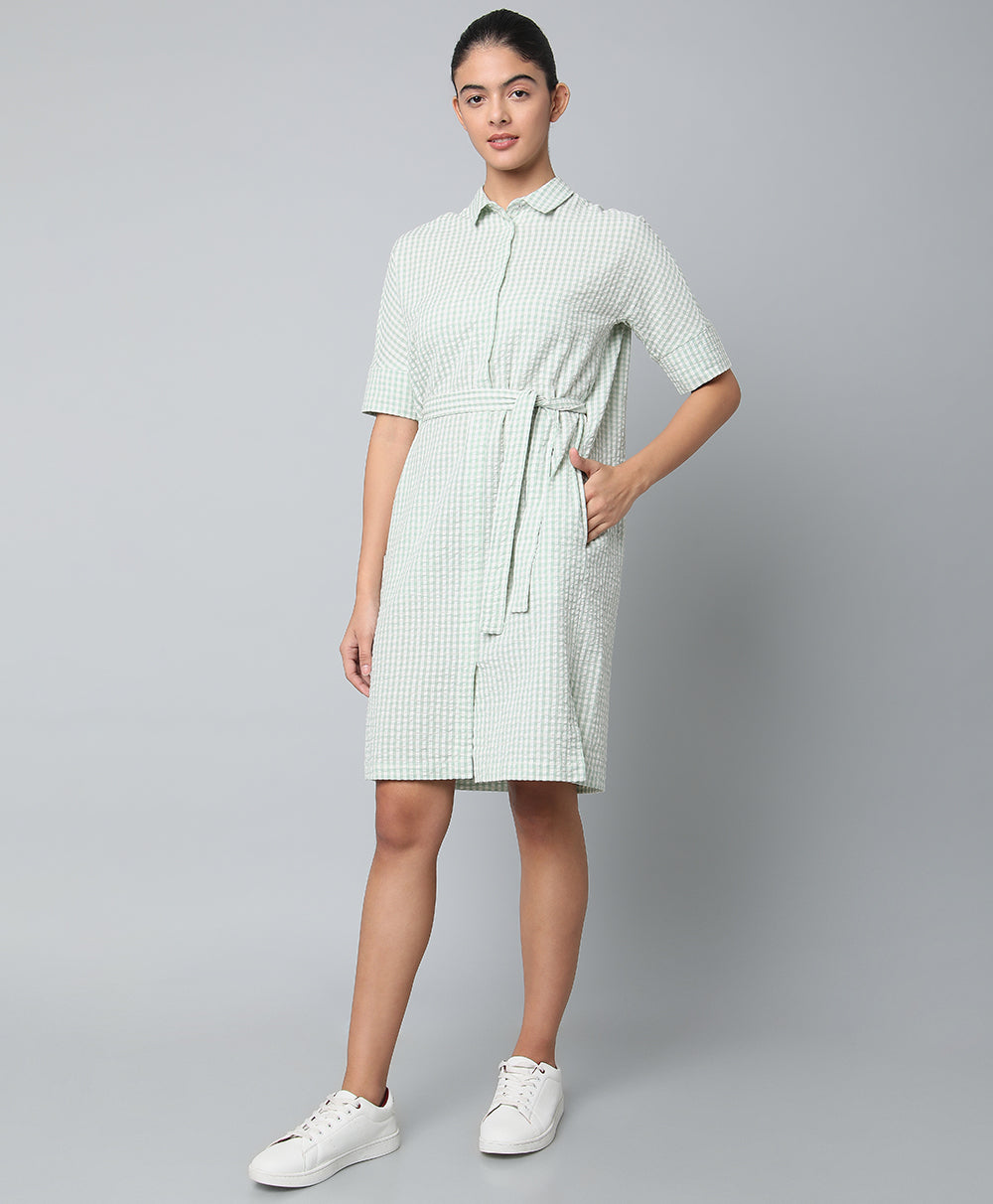Checkered Green Shirt Dress