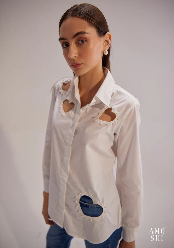 Pure Cotton  Heart cutoff Women's Shirt