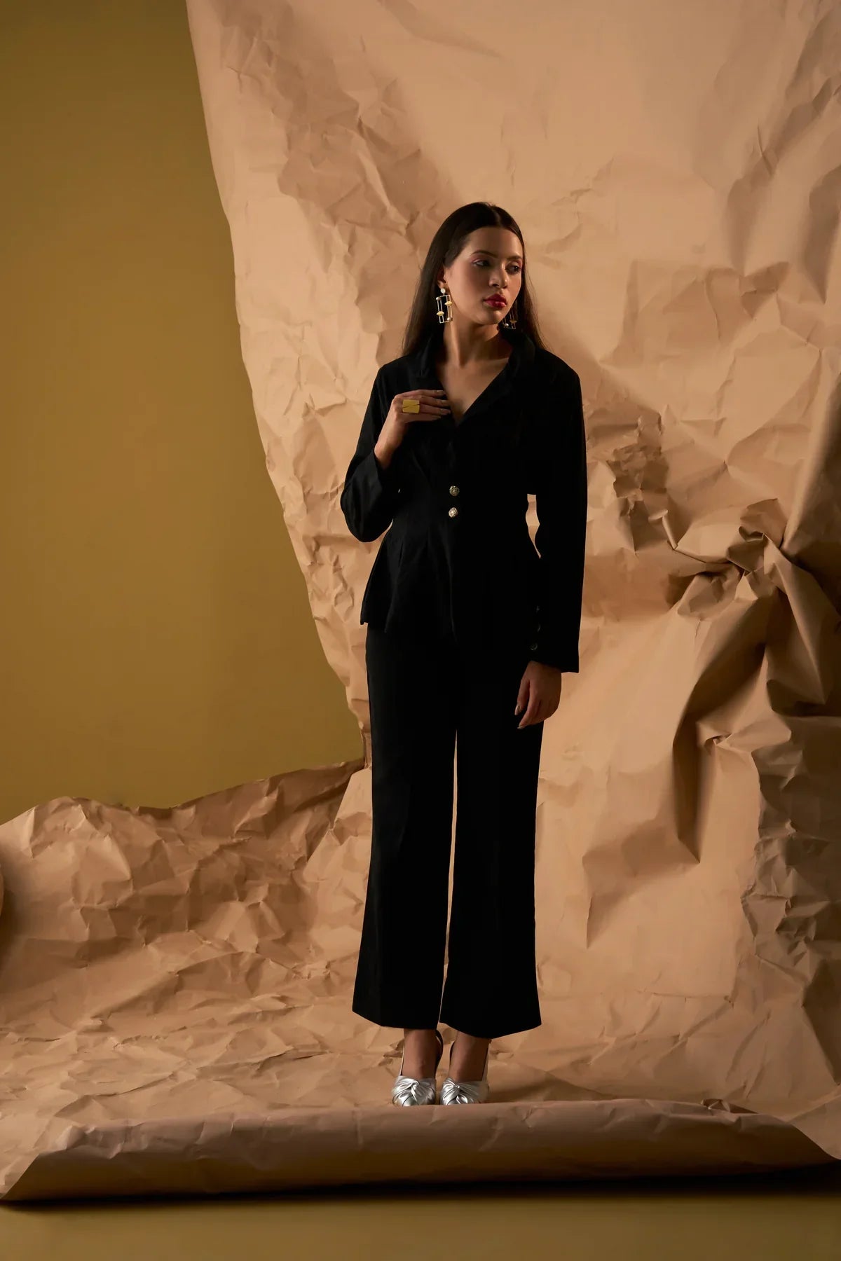 Women's Crepe Black Blazer Coord Set